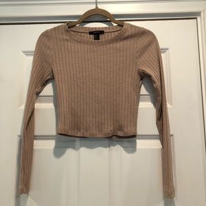 Tan long sleeve crop top